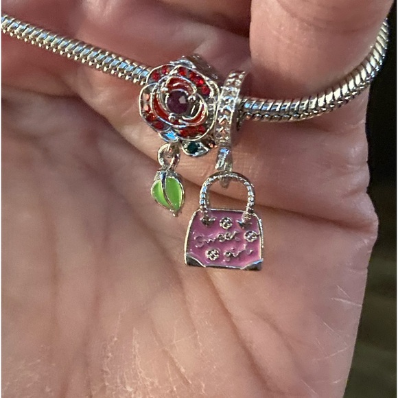 Charm-Bracelet-colorful rhinestones, Rose Shaped Charm/Pendant for Bracelet nwt - Picture 11 of 11